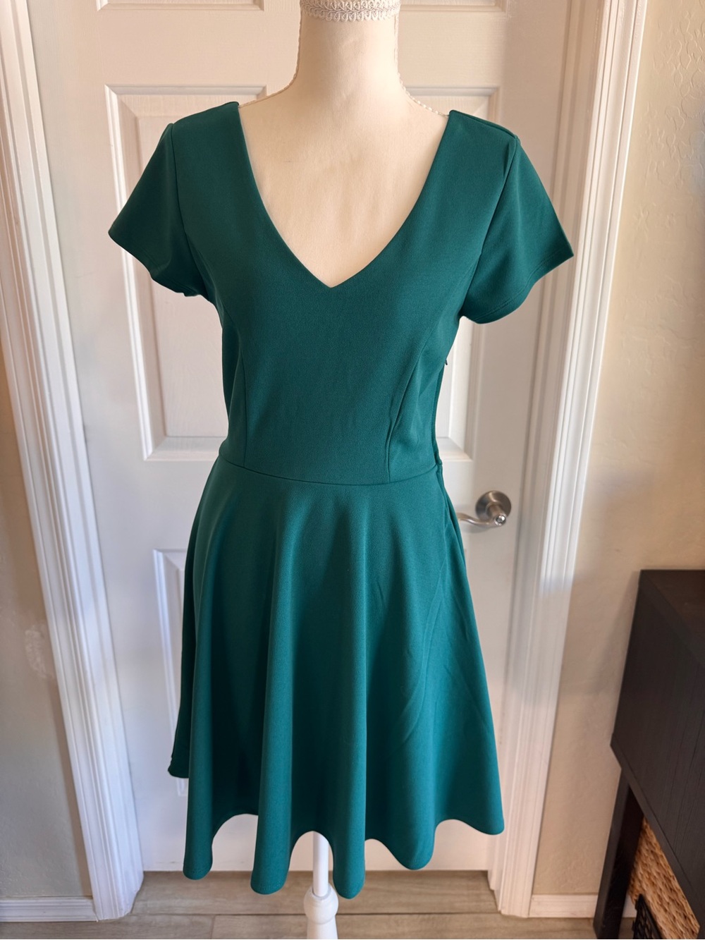Ally Teal V-Neck Short Sleeve Fit & Flare Mini Dress